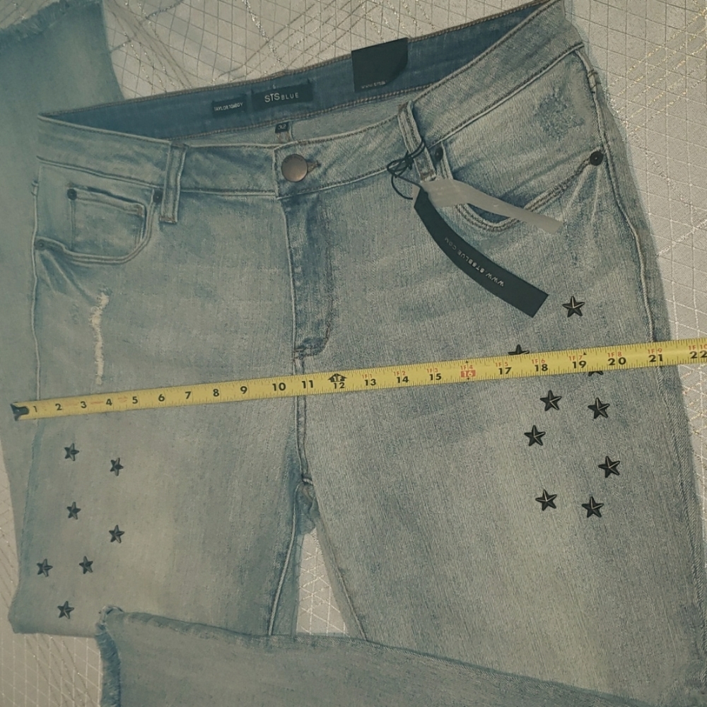 STS BLUE New Jeans Tomboy Star Studded Raw Hem Ankle Blue Pants NWT Women's 32 - Picture 10 of 17